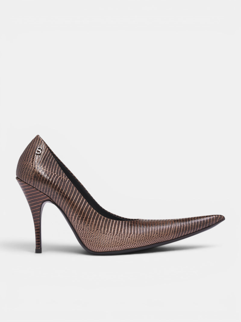 Lizard Print Pointed Toe Pumps (AC-WN-SHOE000036-BROWN)