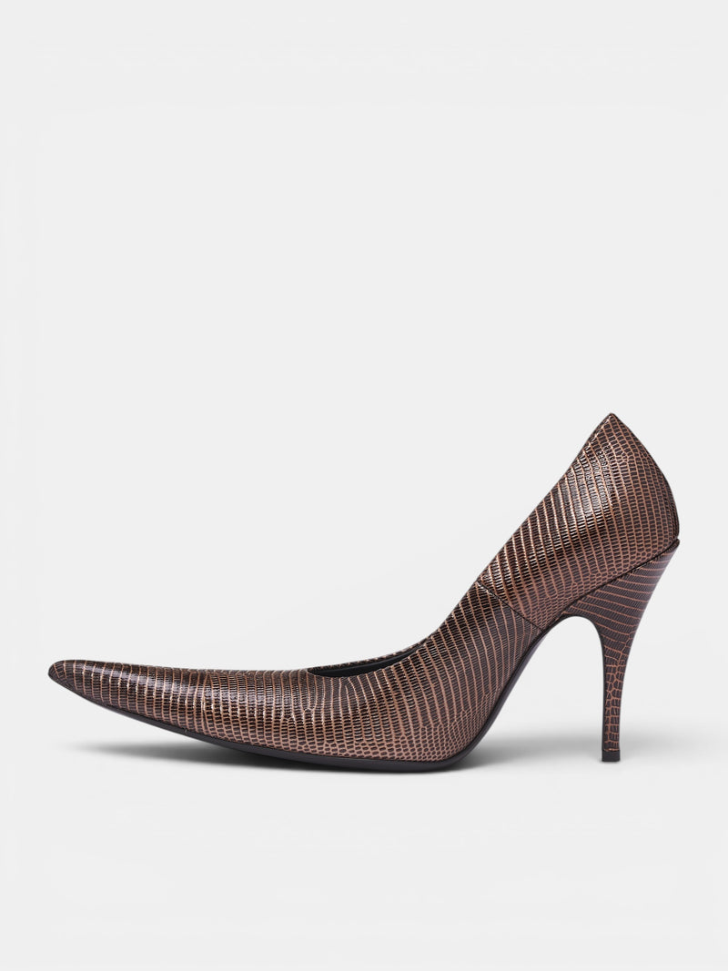 Lizard Print Pointed Toe Pumps (AC-WN-SHOE000036-BROWN)