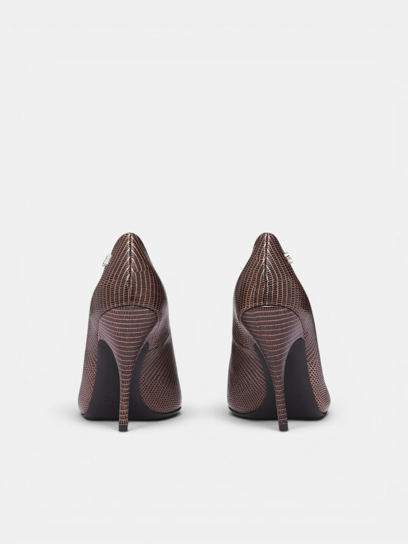 Lizard Print Pointed Toe Pumps (AC-WN-SHOE000036-BROWN)