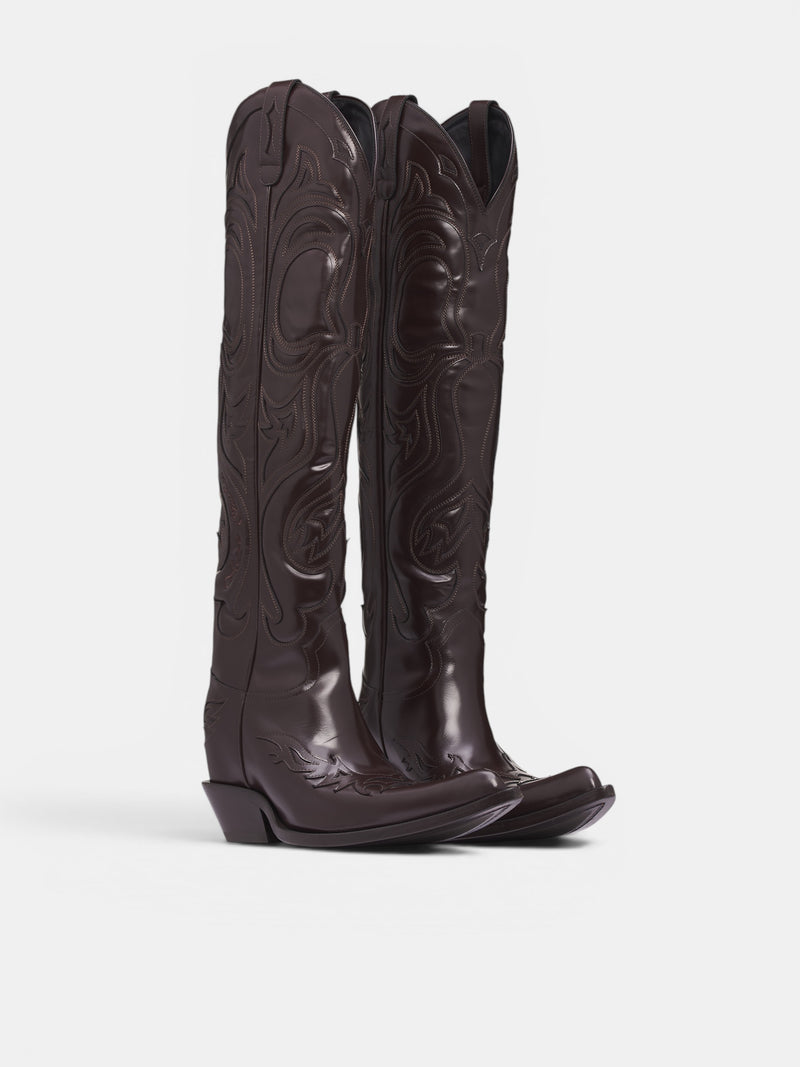 Brown Leather High Cowboy Boots (AC-WN-SHOE000038-BROWN)