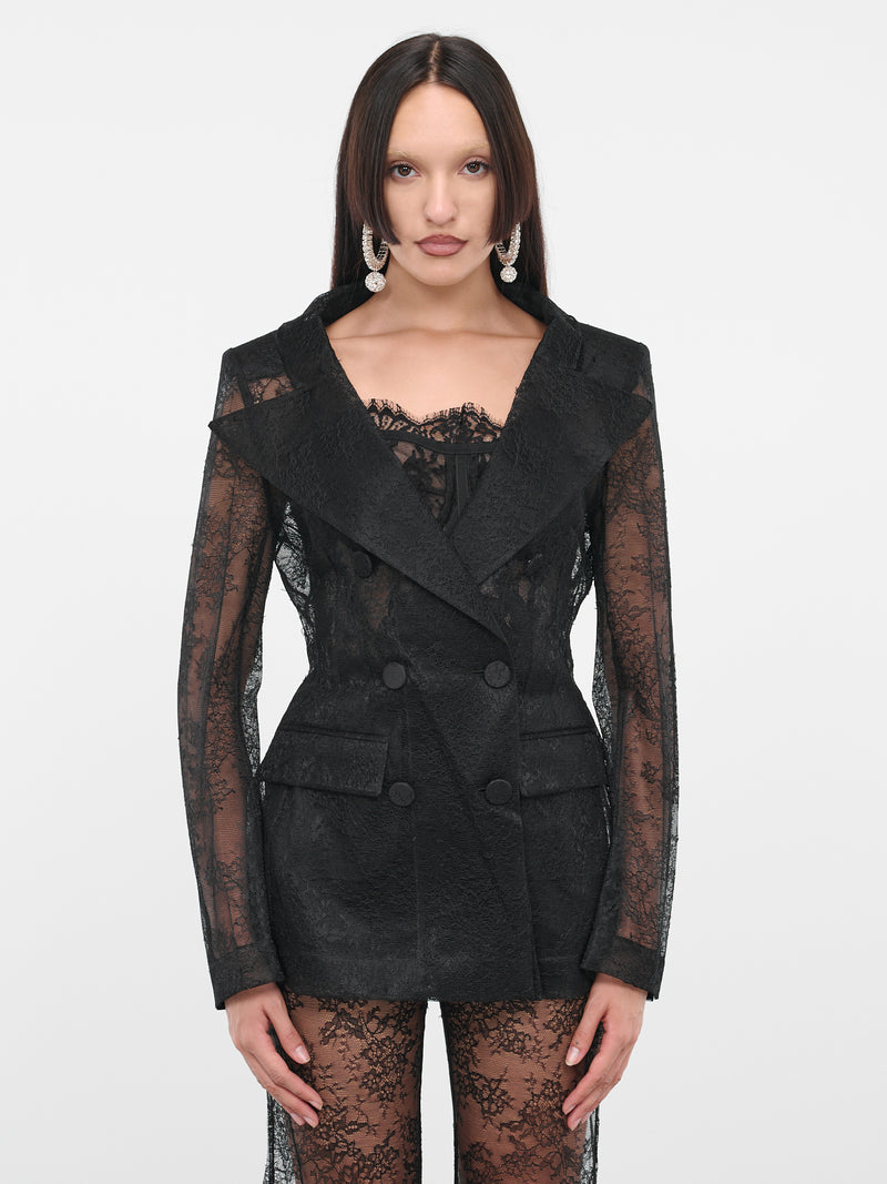 Lace Double-Breasted Blazer (ACVE013PA0474-U9000-BLACK)