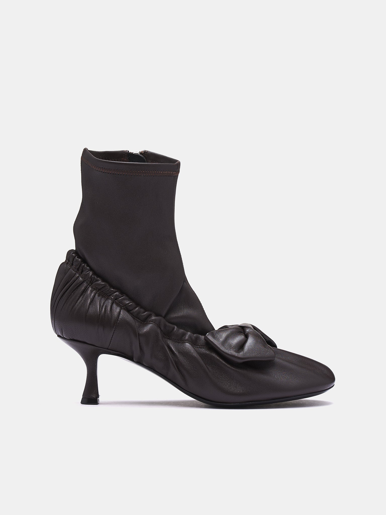 Leather Bow Ankle Boots (AD0796-DARK-BROWN)
