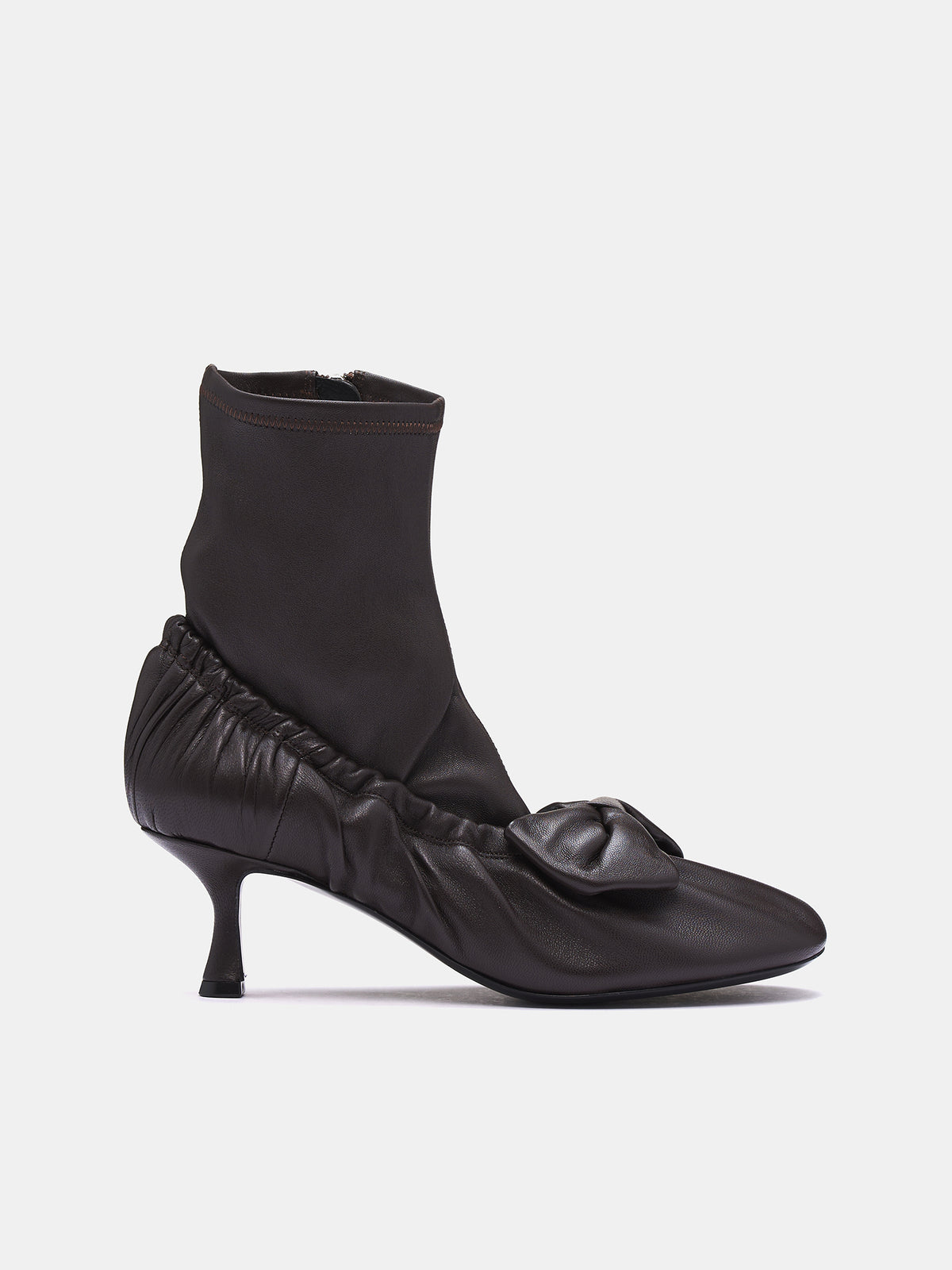 Leather Bow Ankle Boots (AD0796-DARK-BROWN)