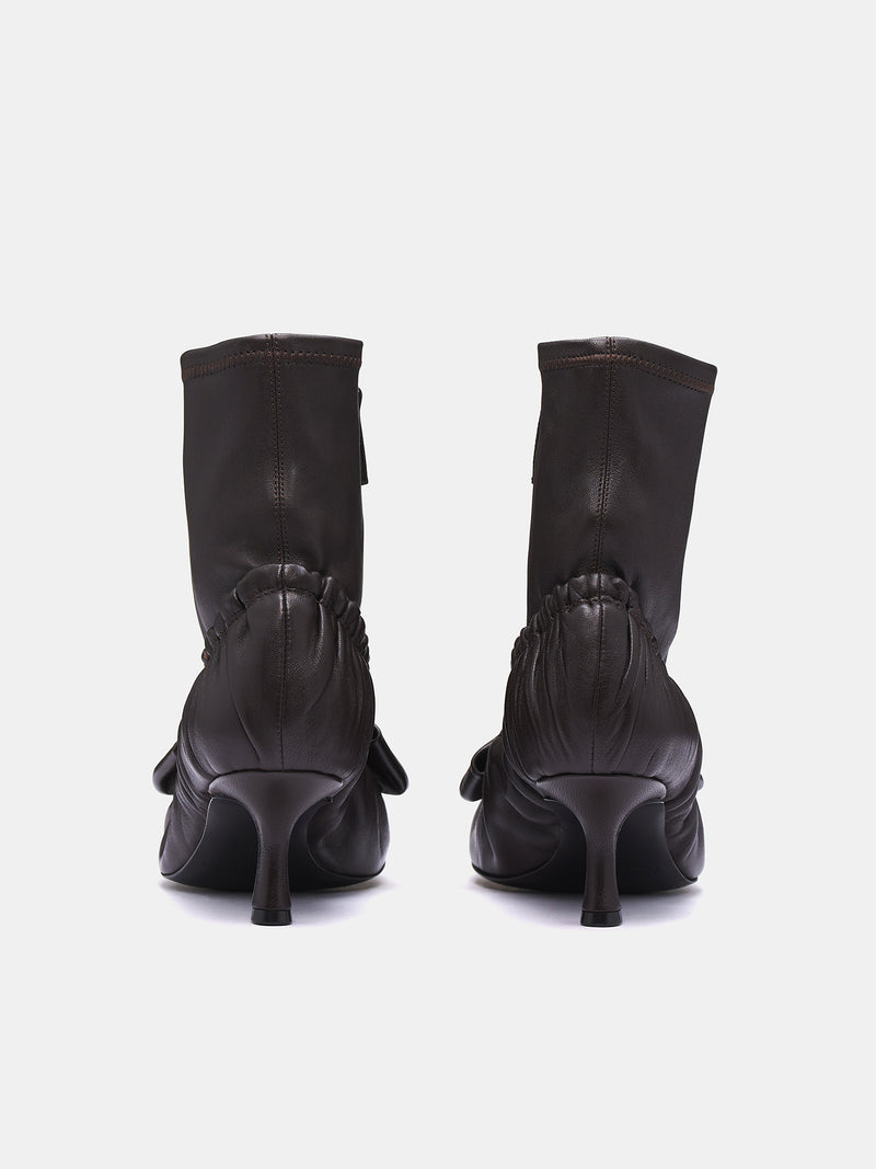 Leather Bow Ankle Boots (AD0796-DARK-BROWN)