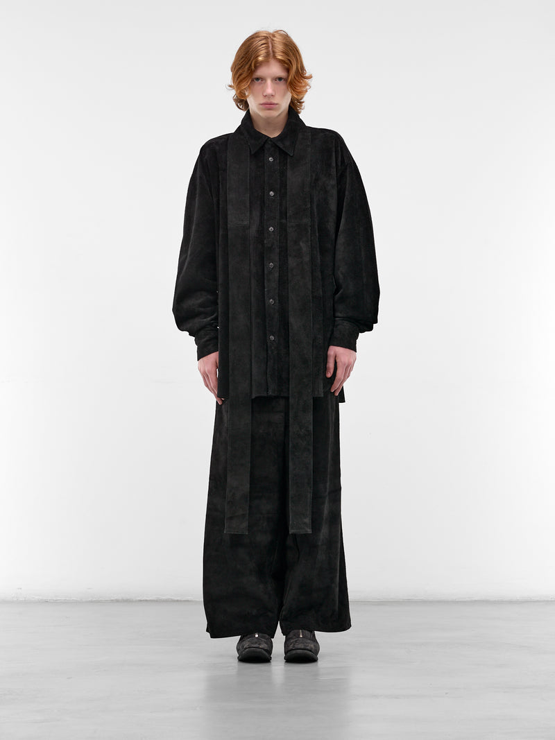 Black Leather Ribbon Shirt (ADS2604-DEEP-NIGHT-BLACK)