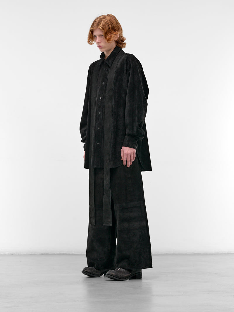 Black Leather Ribbon Shirt (ADS2604-DEEP-NIGHT-BLACK)