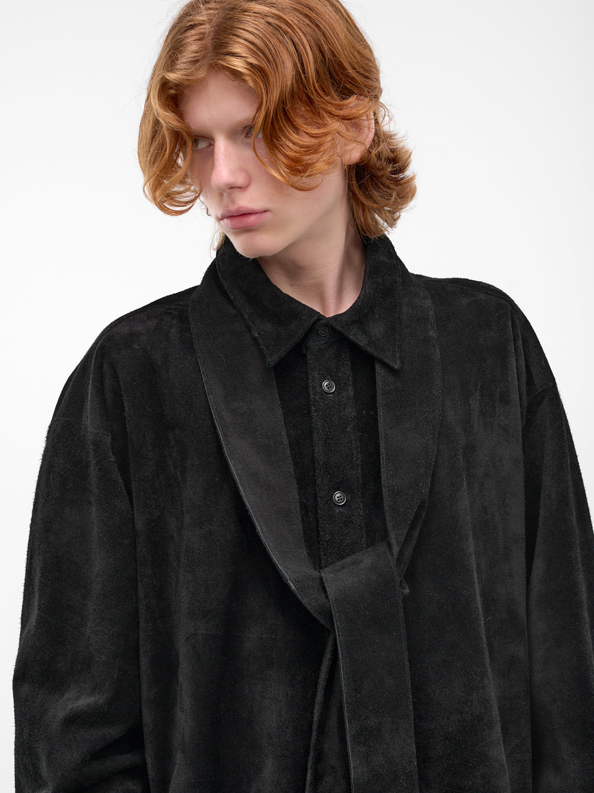 Black Leather Ribbon Shirt (ADS2604-DEEP-NIGHT-BLACK)