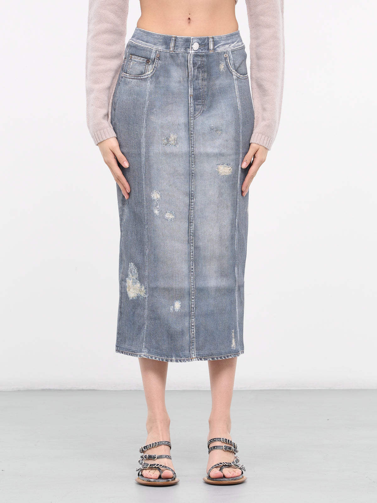 Printed Midi Skirt (AF0443-DENIM-BLUE)