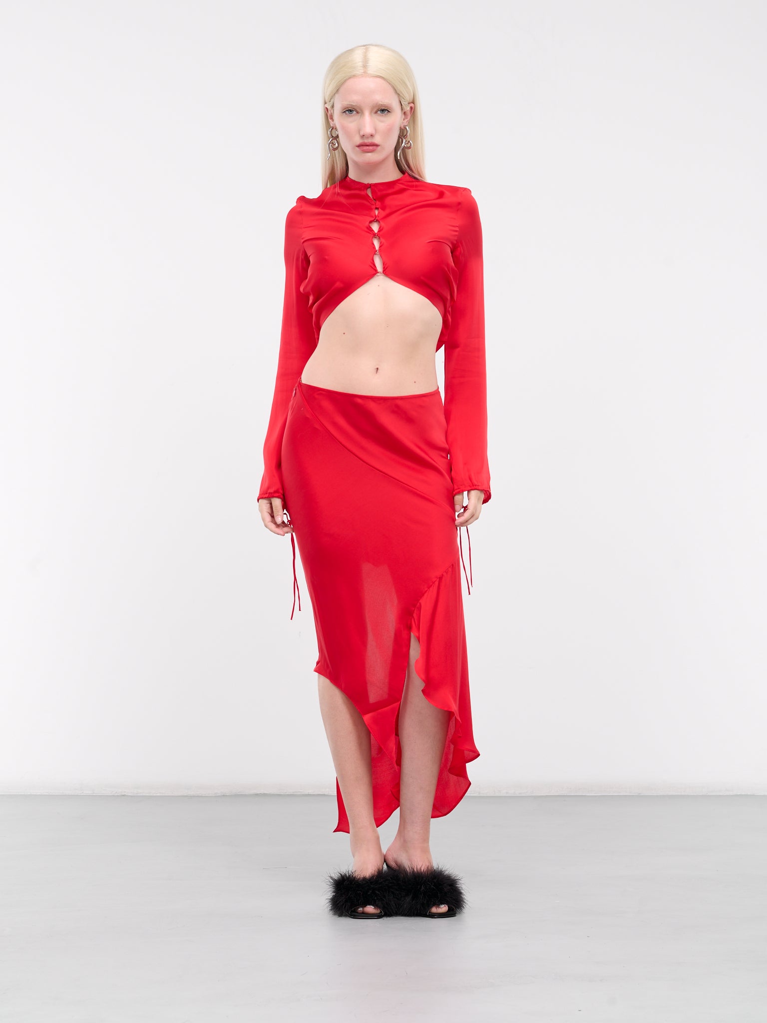 Silk Cut-Out Skirt (AF0453-BRIGHT-RED)