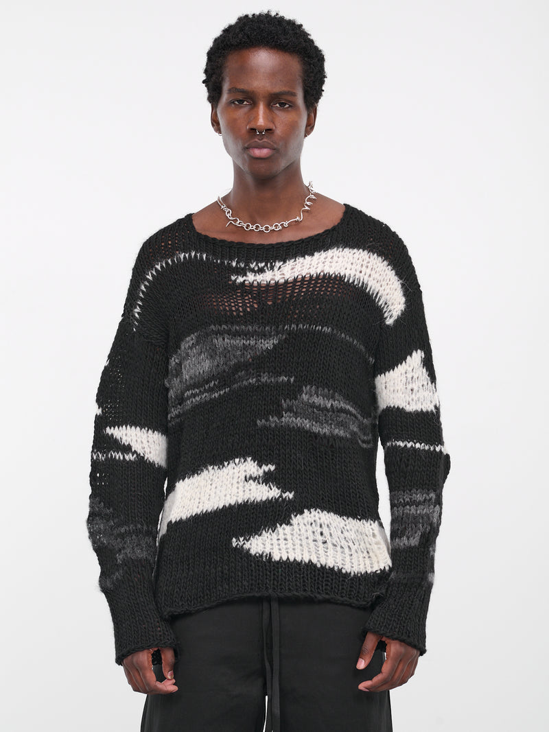 Recycled Knit Sweater (AIR02N101-BLACK-WHITE-STRIPE)