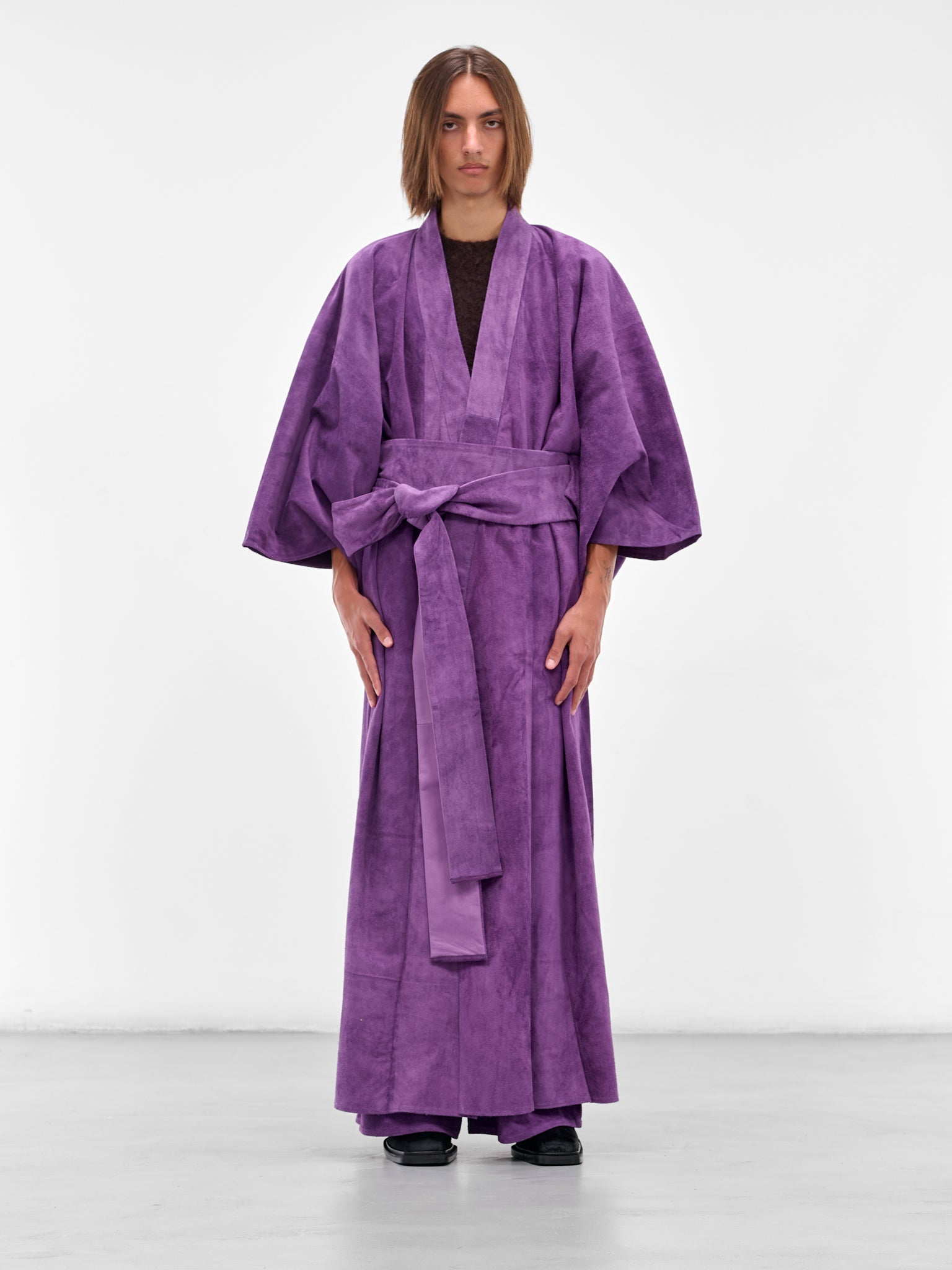 Purple Suede Leather Kimono Coat (AJC2401-PURPLE-SUEDE)