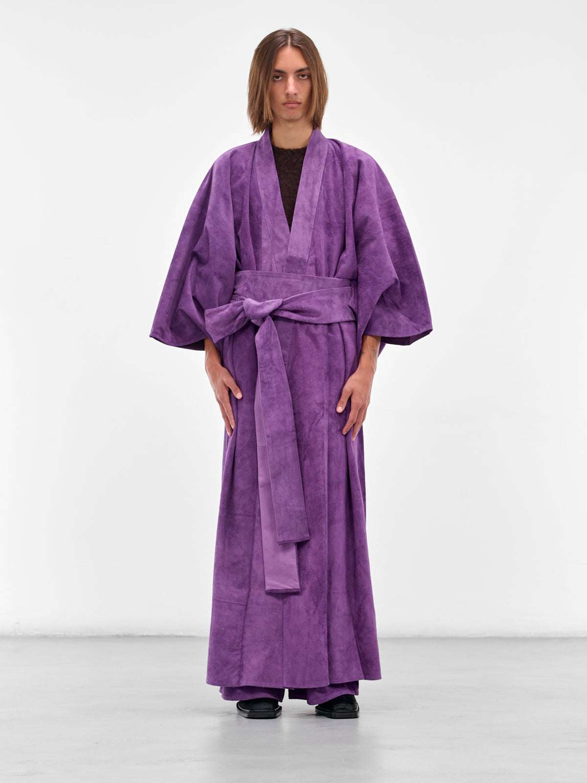 Purple Suede Leather Kimono Coat (AJC2401-PURPLE-SUEDE)