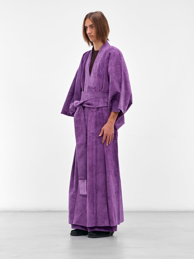 Purple Suede Leather Kimono Coat (AJC2401-PURPLE-SUEDE)