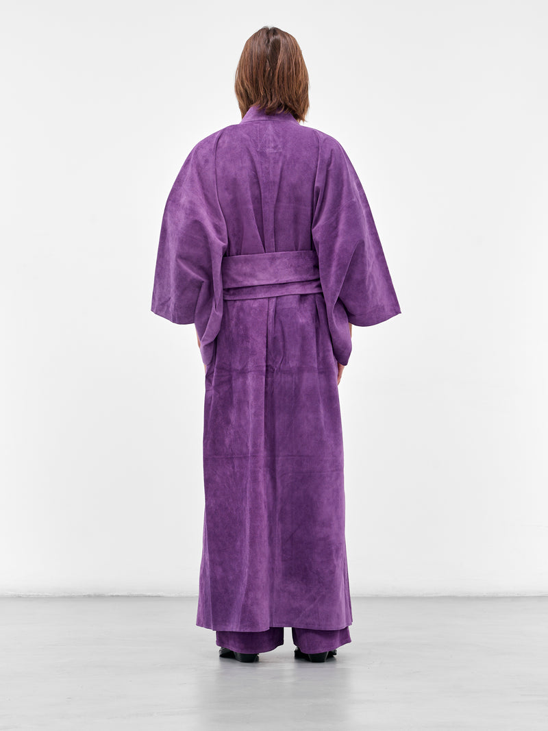 Purple Suede Leather Kimono Coat (AJC2401-PURPLE-SUEDE)