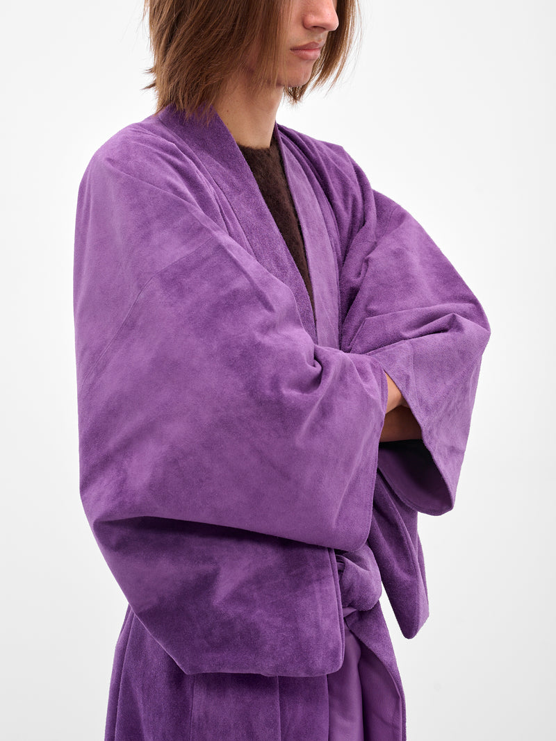 Purple Suede Leather Kimono Coat (AJC2401-PURPLE-SUEDE)