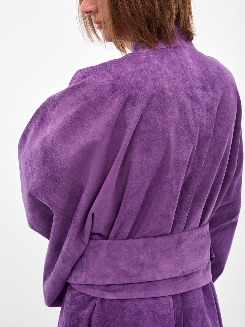 Purple Suede Leather Kimono Coat (AJC2401-PURPLE-SUEDE)