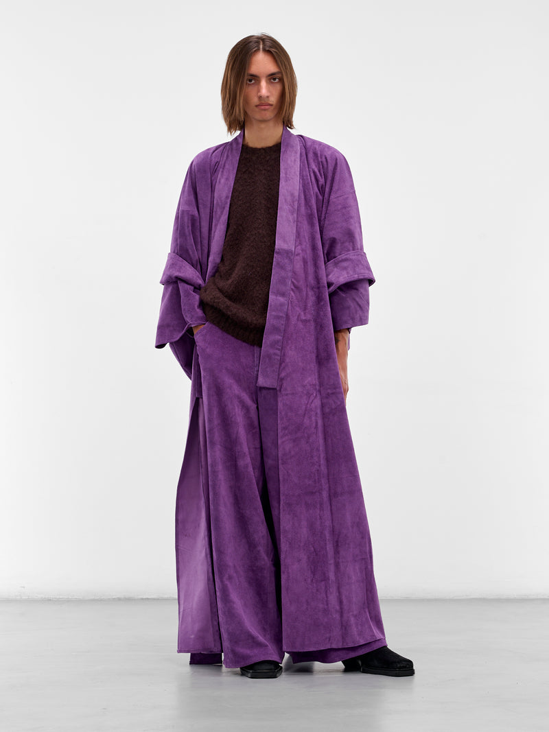 Purple Suede Leather Kimono Coat (AJC2401-PURPLE-SUEDE)