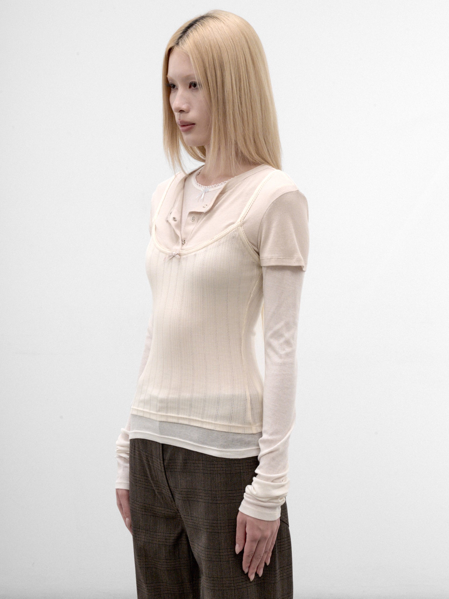 Ivory Layered Long Sleeve Top (AL0556-6D8101-WHITE-OFF-WHITE)