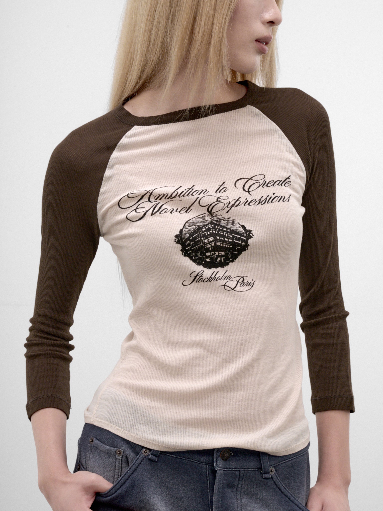 Beige Raglan Graphic Long Sleeve (AL0558-AF4101-BEIGE-BROWN)