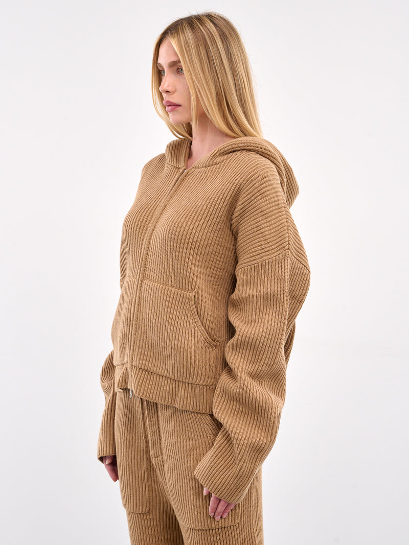 Zip-Up Ribbed Knit Hoodie (AMBR2521-TIGERS-EYE)