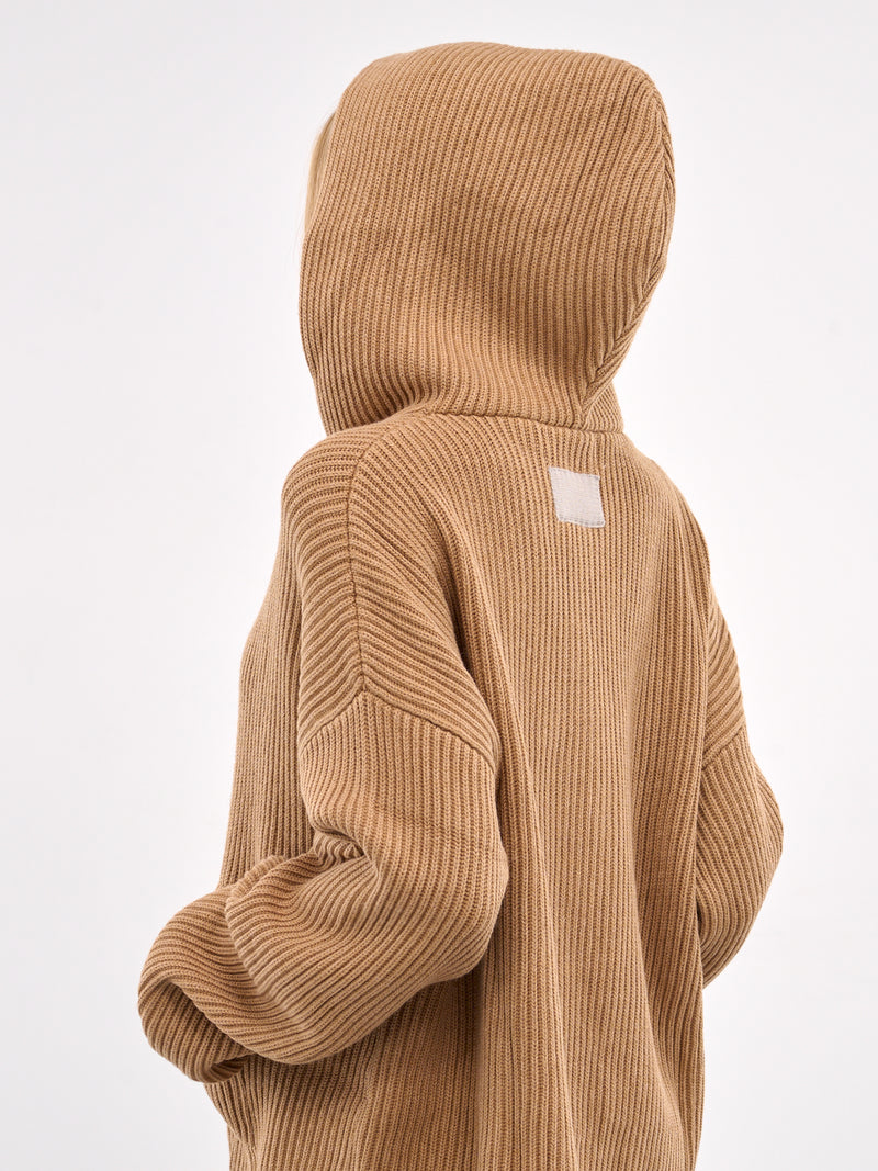 Zip-Up Ribbed Knit Hoodie (AMBR2521-TIGERS-EYE)