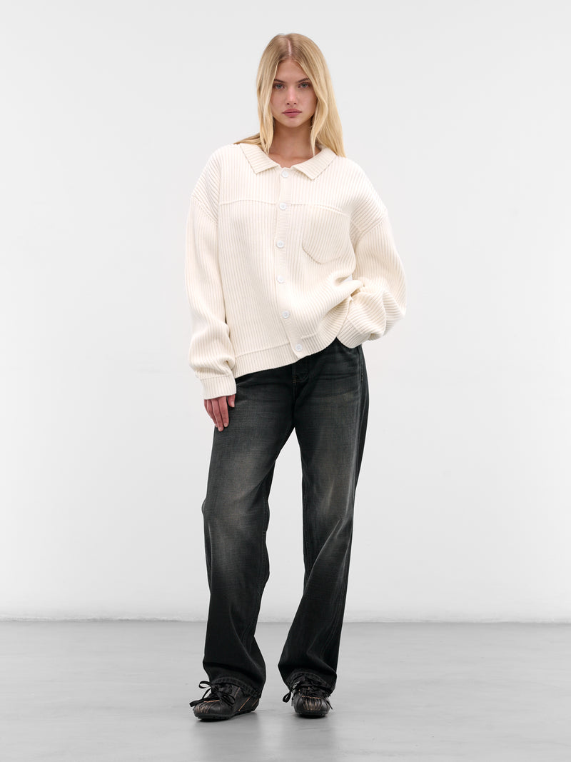 White Cotton Knit Cardigan (AMBR2529-WHITE)