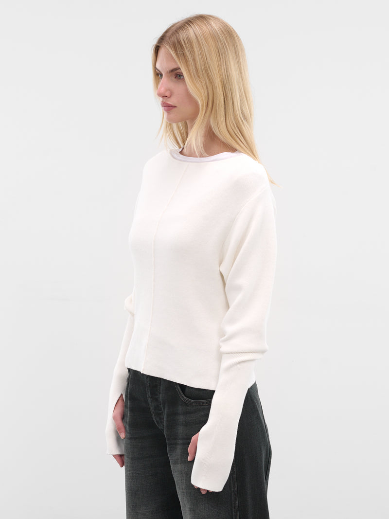 White Off-Shoulder Cotton Knit Sweater (AMFW2523-OFF-WHITE)