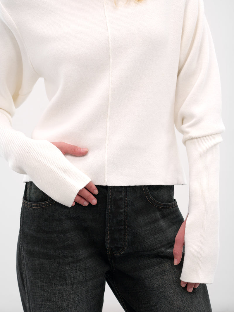 White Off-Shoulder Cotton Knit Sweater (AMFW2523-OFF-WHITE)