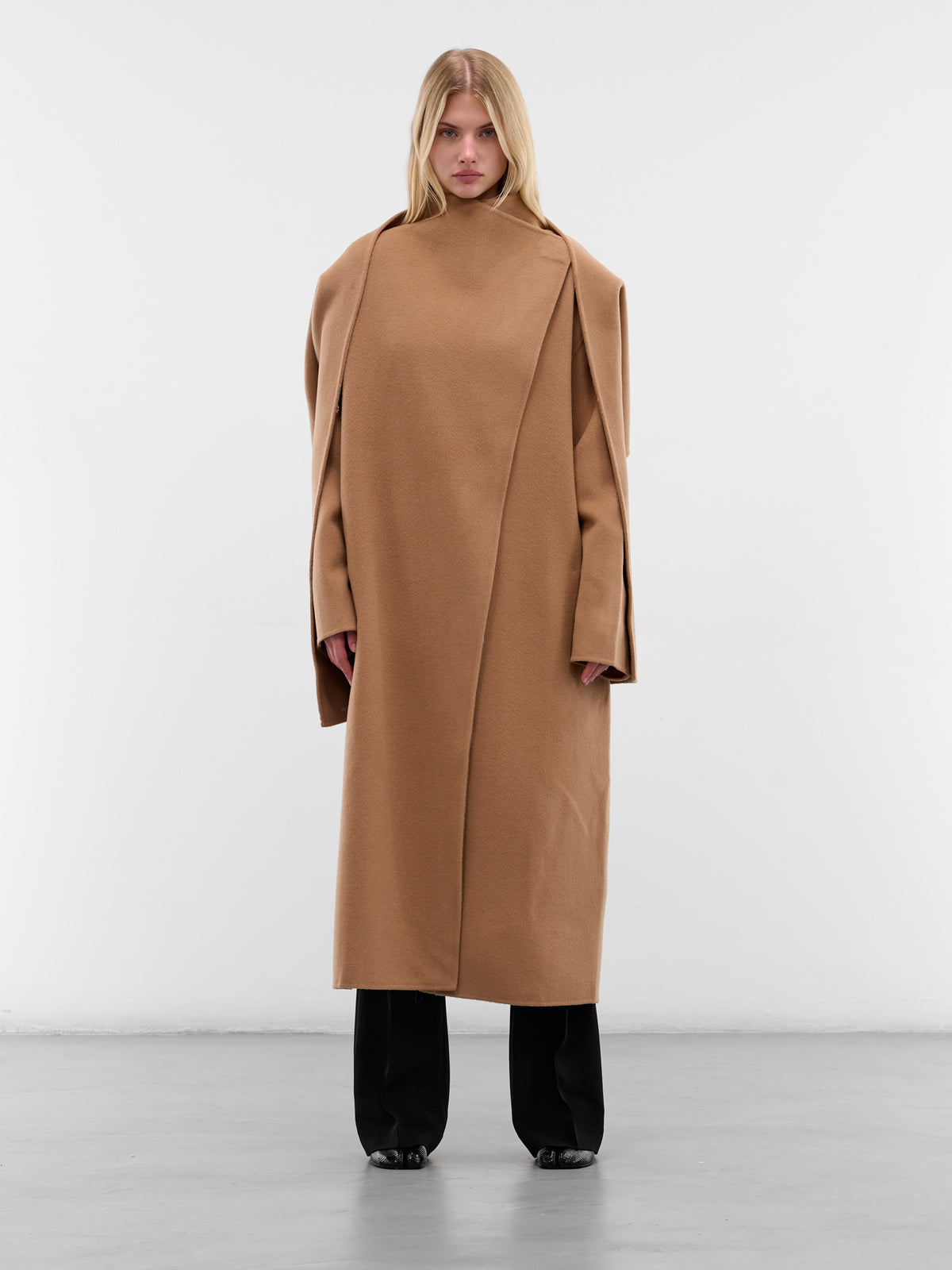 Beige Wool Scarf Neck Coat (AMFW2524-BUTTERSCOTCH)