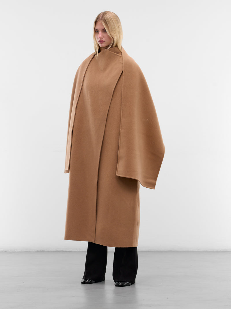 Beige Wool Scarf Neck Coat (AMFW2524-BUTTERSCOTCH)