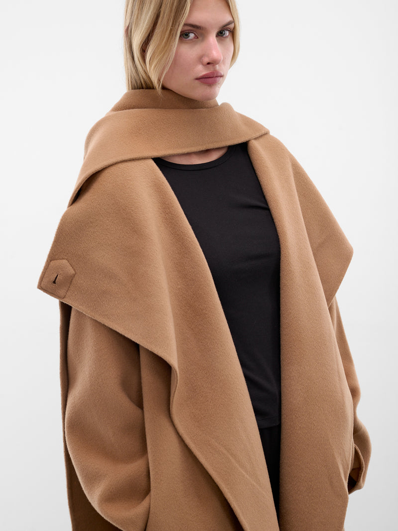 Beige Wool Scarf Neck Coat (AMFW2524-BUTTERSCOTCH)