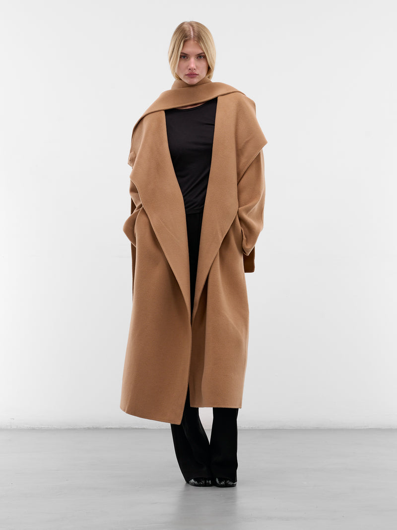 Beige Wool Scarf Neck Coat (AMFW2524-BUTTERSCOTCH)
