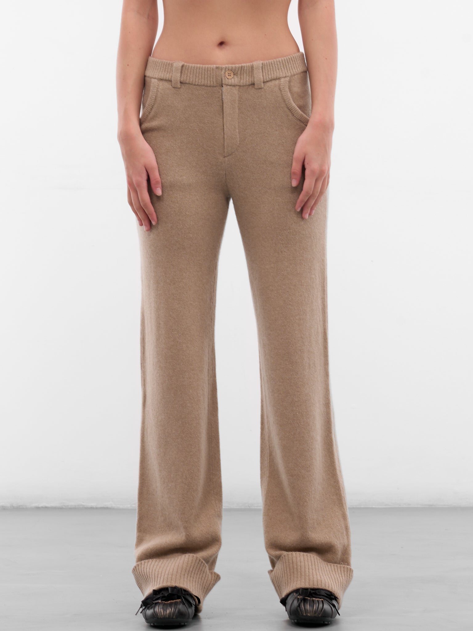 Beige Amar Lambswool Knit Trousers (AMFW2529-TAN)