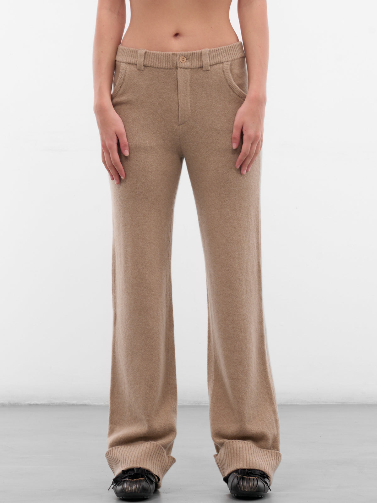 Beige Amar Lambswool Knit Trousers (AMFW2529-TAN)