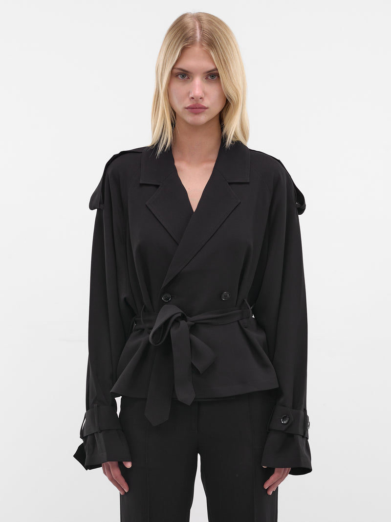 Black Soli Cropped Trench Jacket (AMFW2555-BLACK)