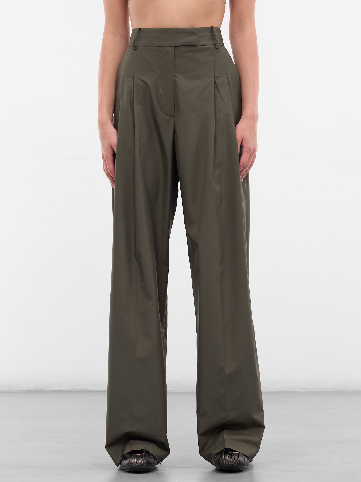 Khaki Aris Nylon Trousers (AMFW2563-DARK-KHAKI)