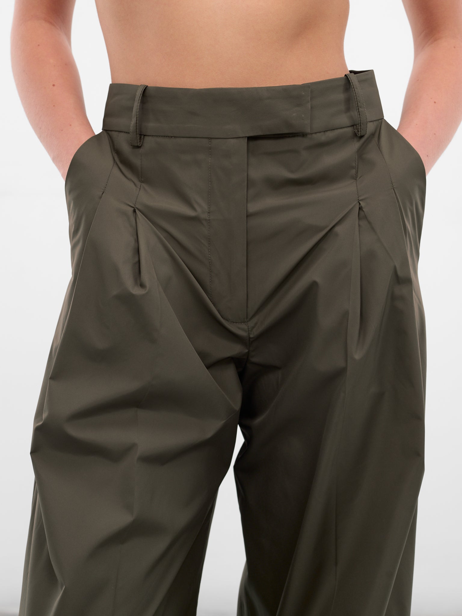 Khaki Aris Nylon Trousers (AMFW2563-DARK-KHAKI)