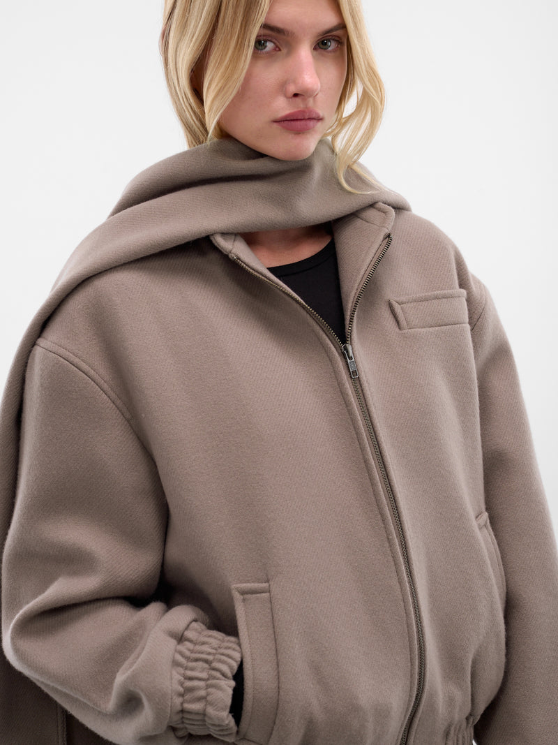 Brown Tuli Draped Scarf Jacket (AMFW2564-ASH-BROWN)