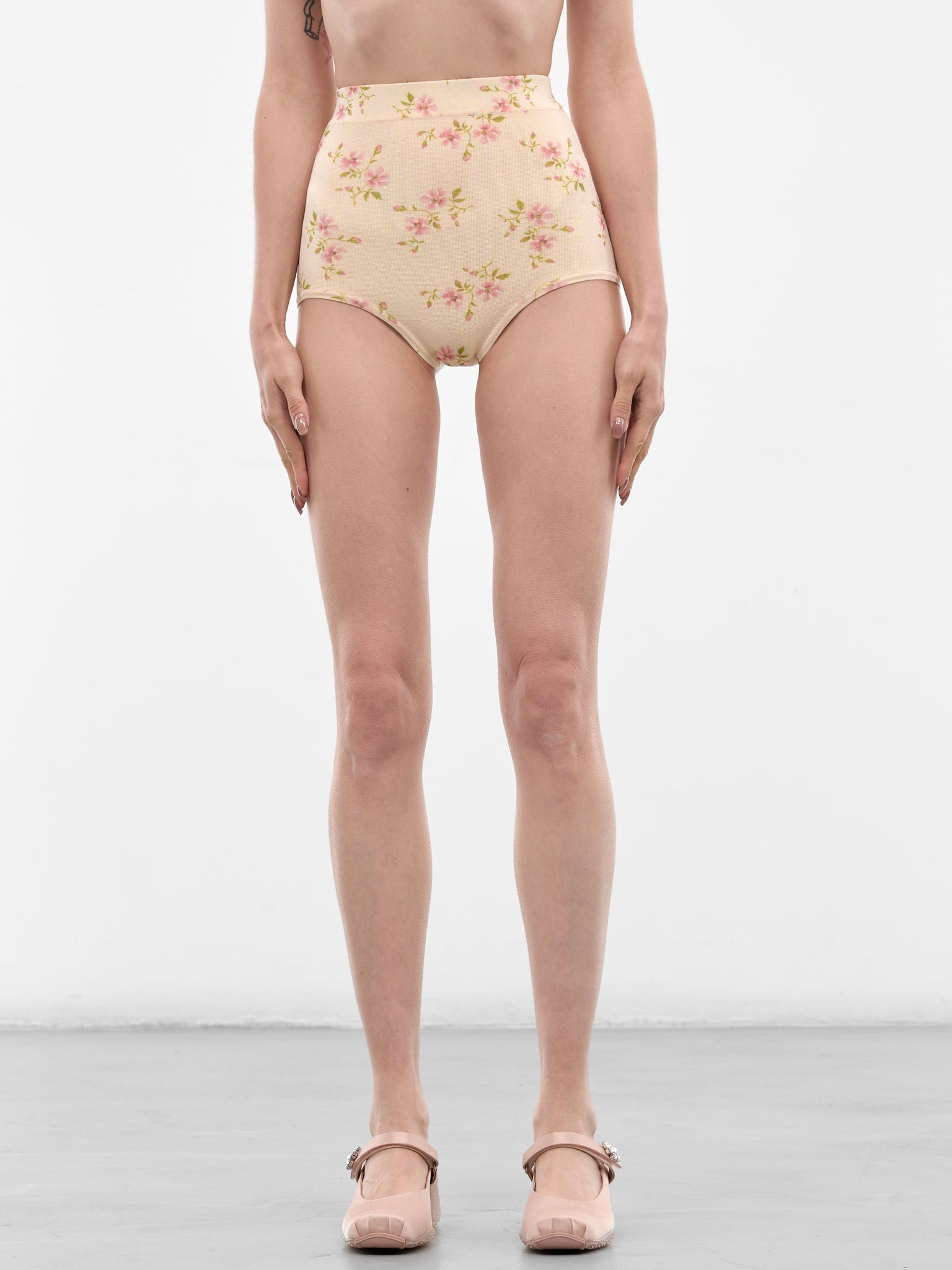 Cream Knit Tiny Flower Briefs (AMMK5P-0669-CREAM-FLORAL)