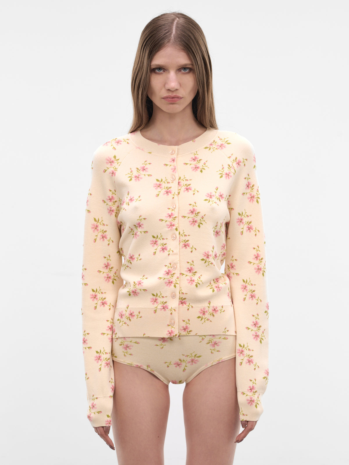 Cream Knit Tiny Flower Cardigan (AMMK6WP-0669-CREAM-FLORAL)