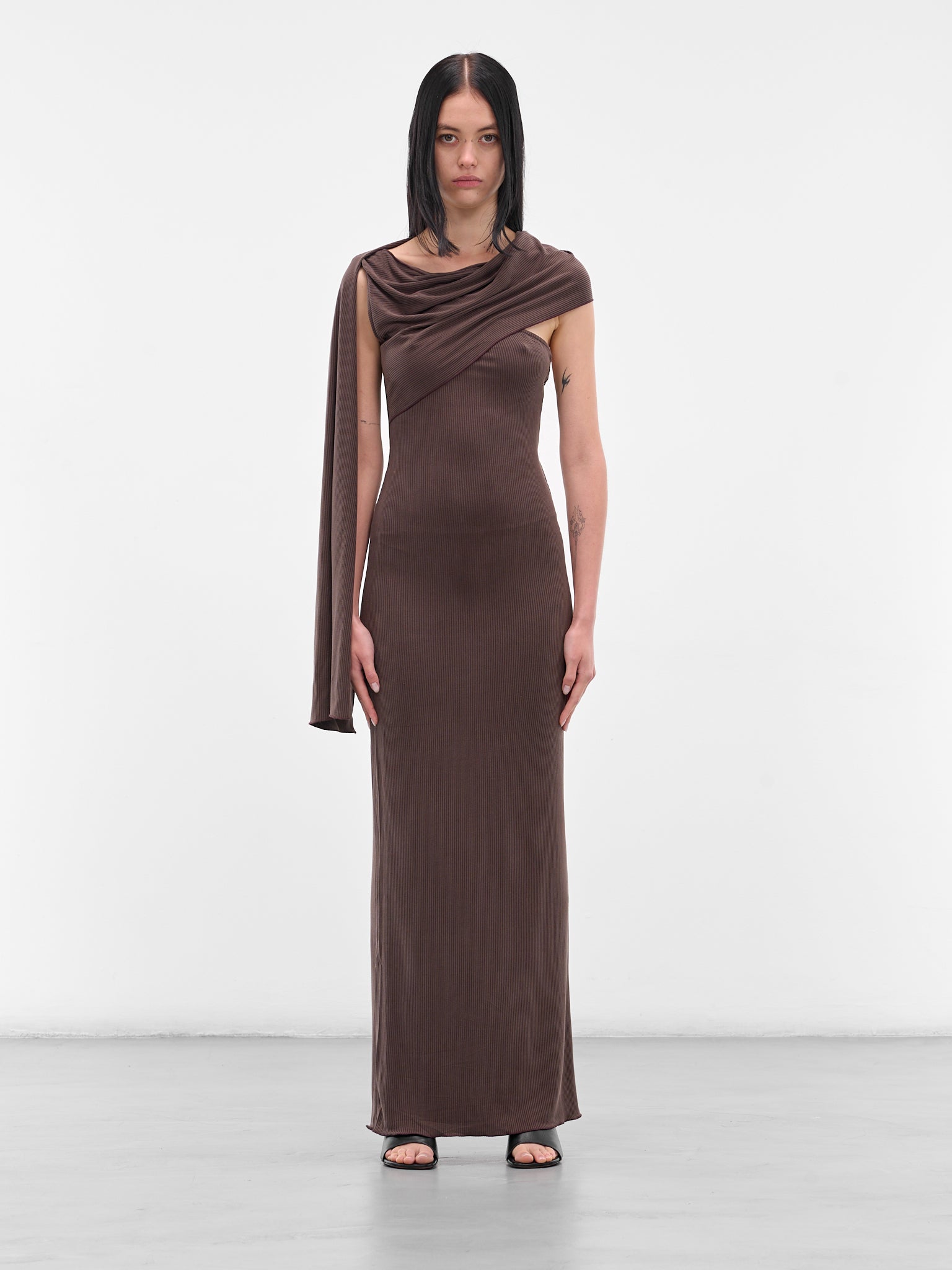 Brown Cedar Scarf Maxi Dress (AMPF2532-CEDAR-DARK-BROWN) Brown Cedar Scarf Maxi Dress (AMPF2532-CEDAR-DARK-BROWN)