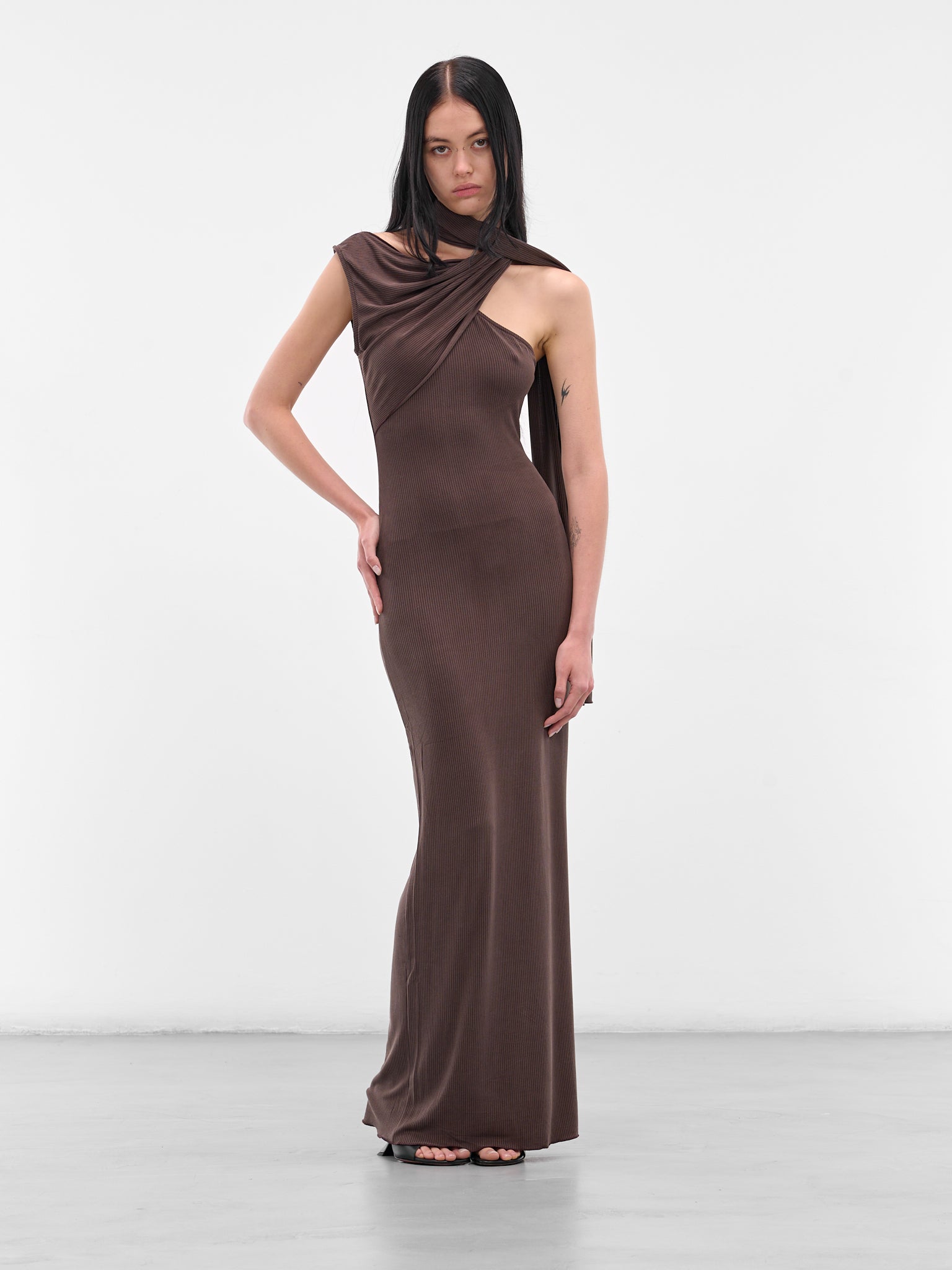 Brown Cedar Scarf Maxi Dress (AMPF2532-CEDAR-DARK-BROWN) Brown Cedar Scarf Maxi Dress (AMPF2532-CEDAR-DARK-BROWN)