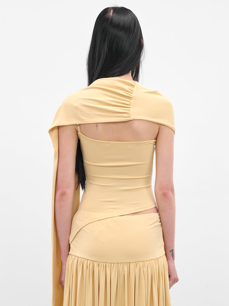 Yellow Asymmetric Scarf Tank Top (AMPF2537-BUTTERCREAM)