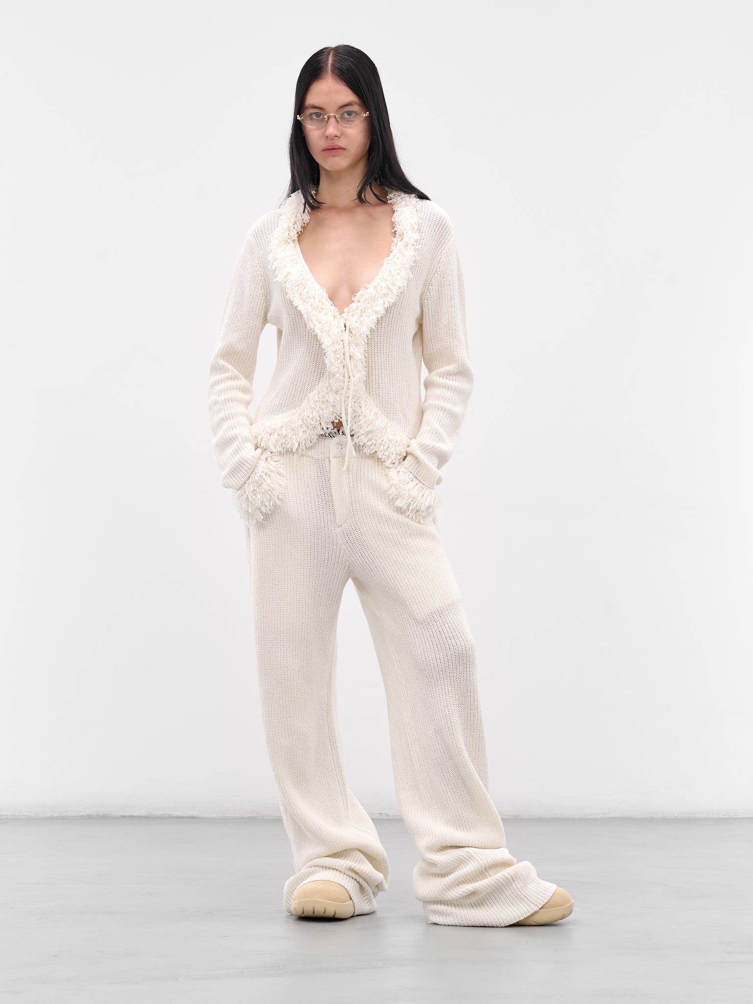 美品Liten Bicolor knit coatigan white White V-Collar Oversize Cashmere Cardigan | Kujten Cashmere
