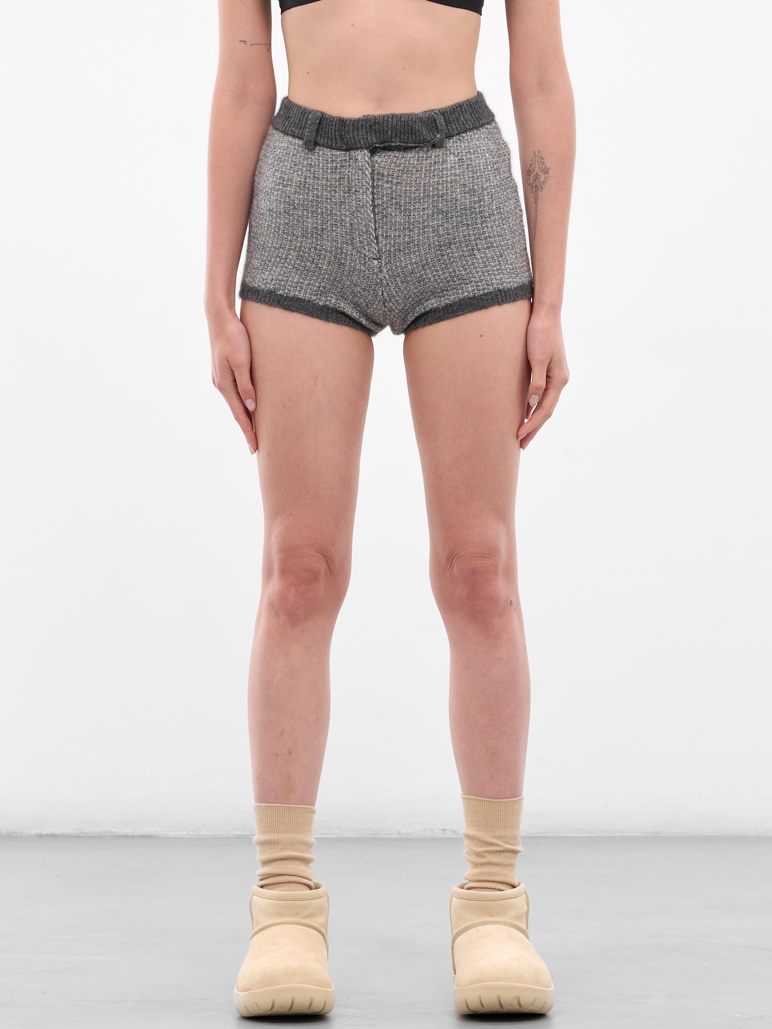 Gray Avel Knit Mini Shorts (AMPF2554-SLATE)
