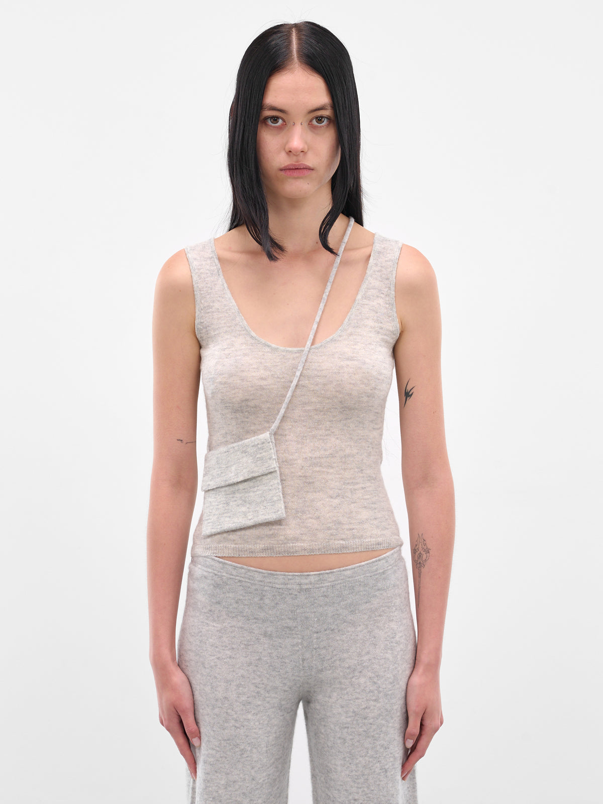 Gray Crossbody Pouch Knit Tank (AMPF2551-LIGHT-GRAY)