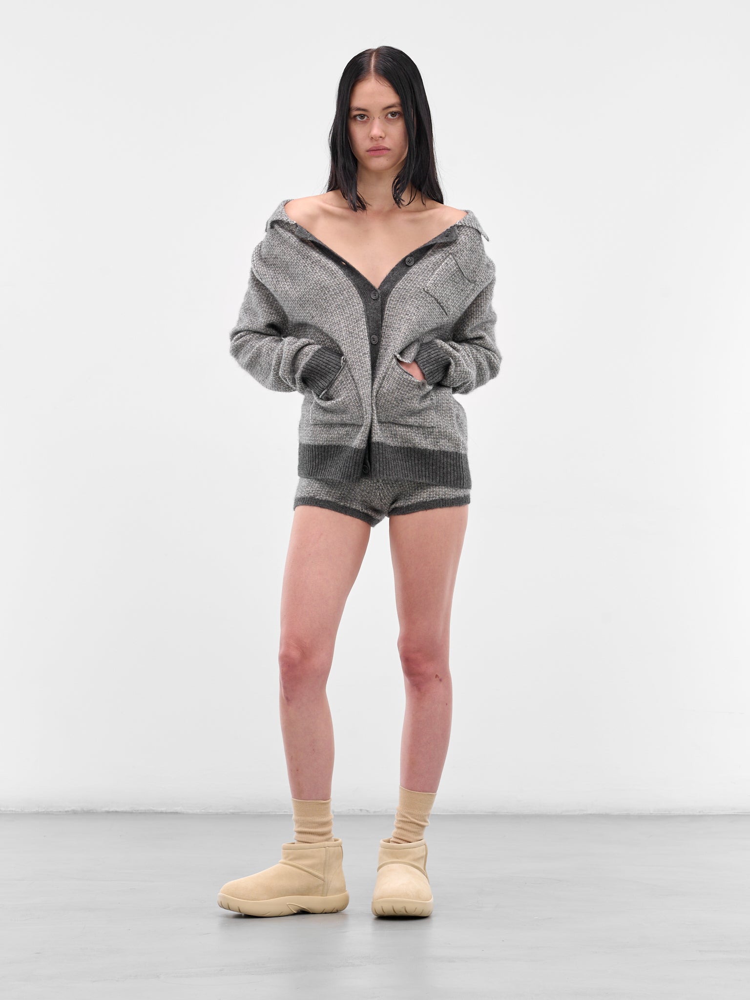 Gray Avel Knit Mini Shorts (AMPF2554-SLATE)