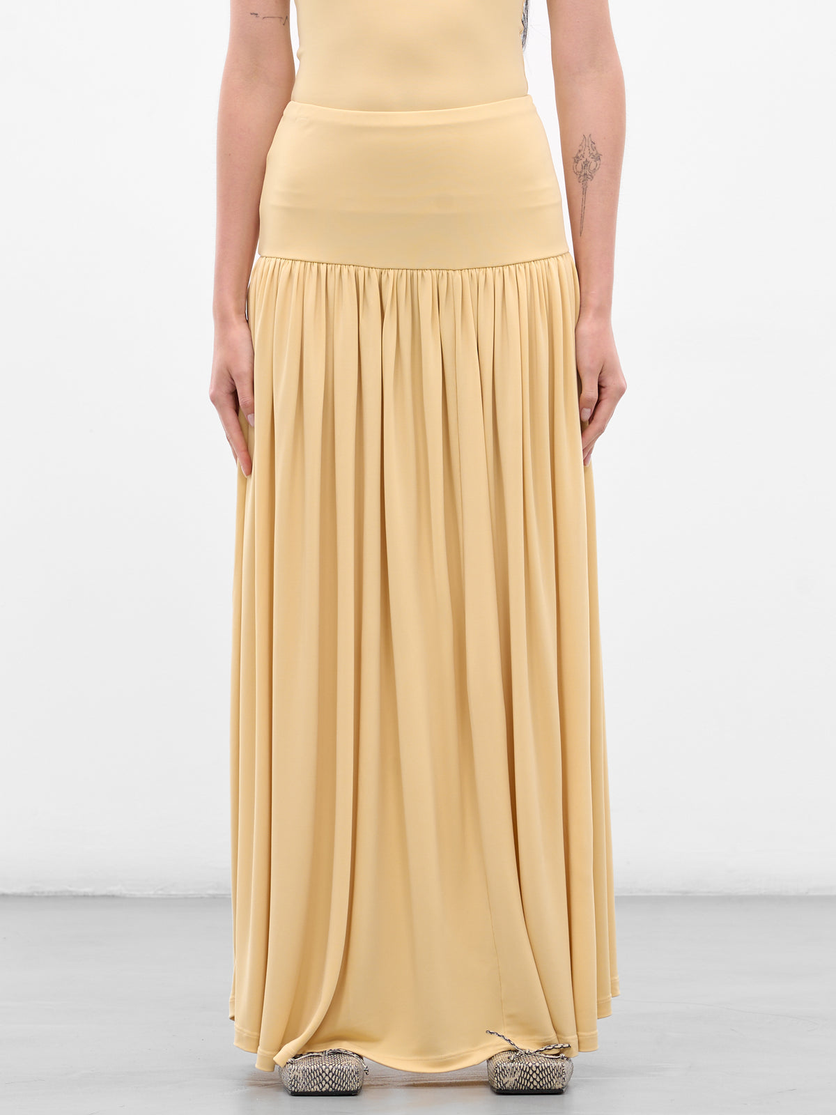 Yellow Gathered Maxi Skirt (AMPF2563-MAXI-BUTTERCREAM)