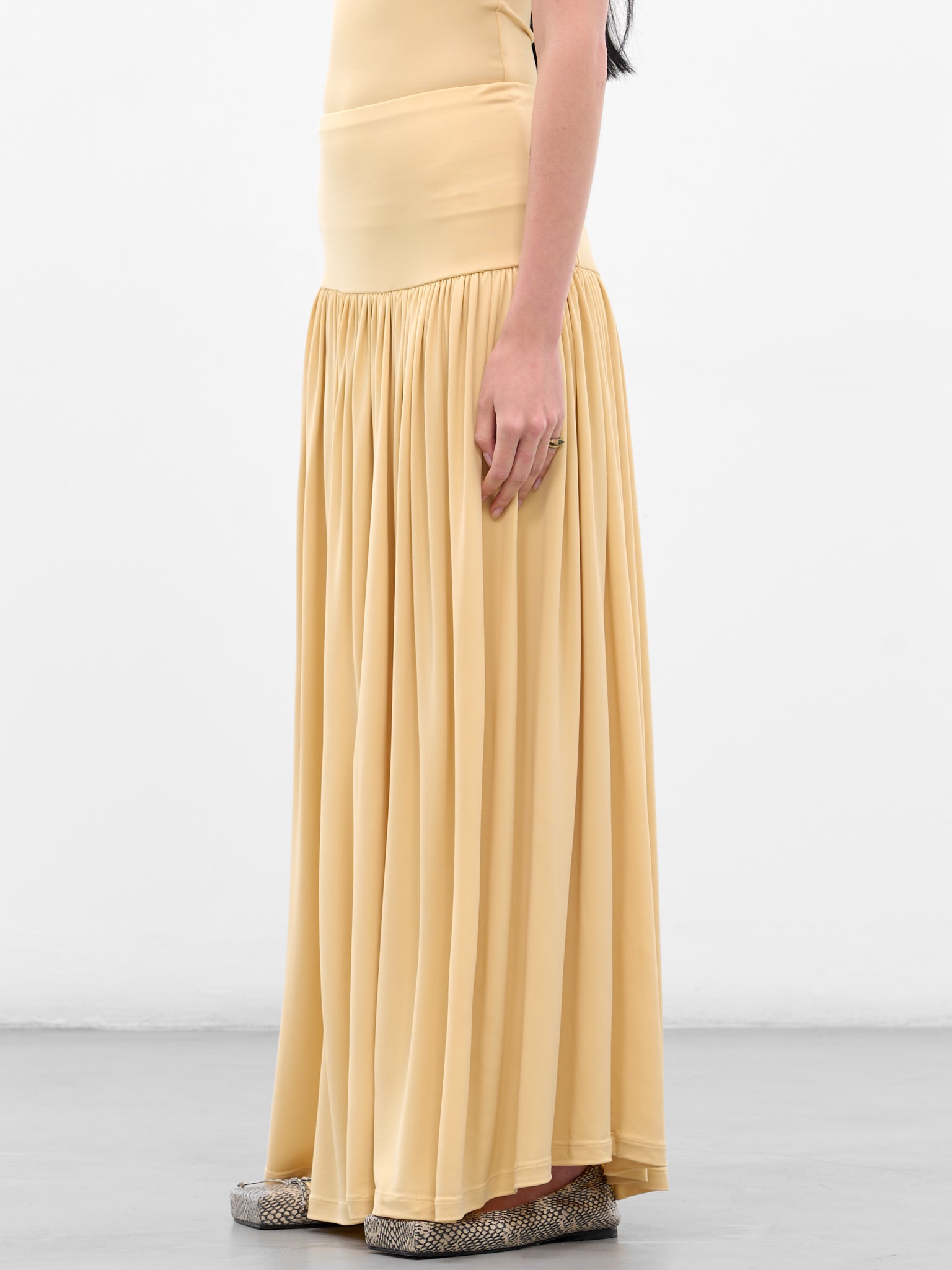 Yellow Gathered Maxi Skirt (AMPF2563-MAXI-BUTTERCREAM)