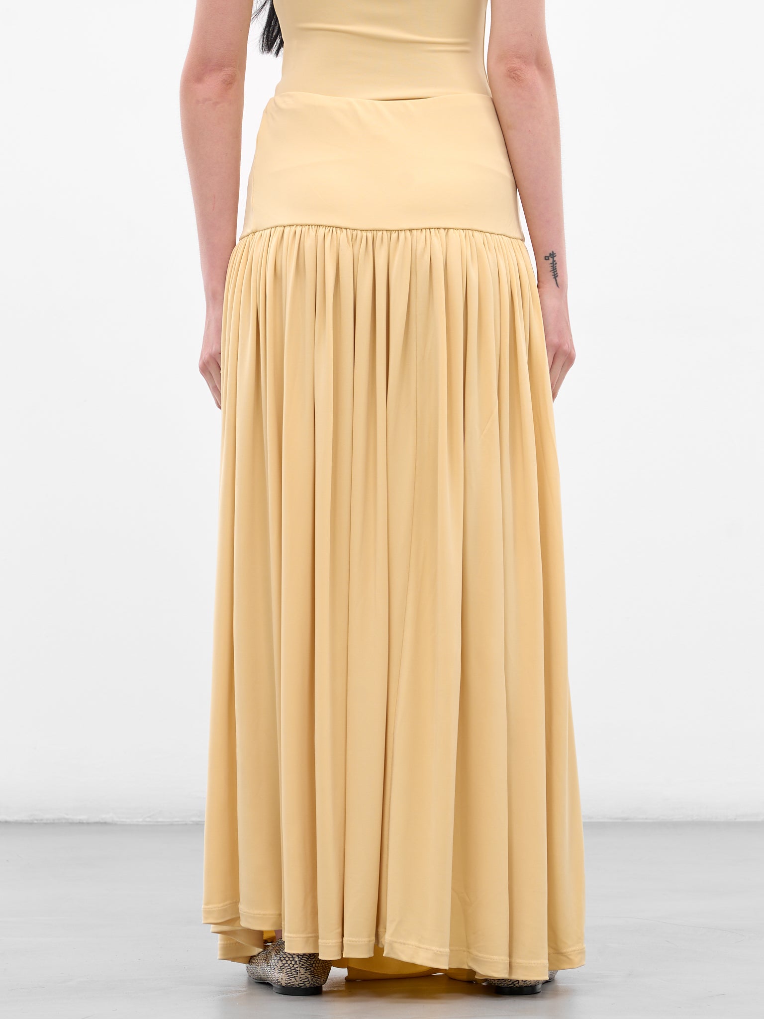 Yellow Gathered Maxi Skirt (AMPF2563-MAXI-BUTTERCREAM)